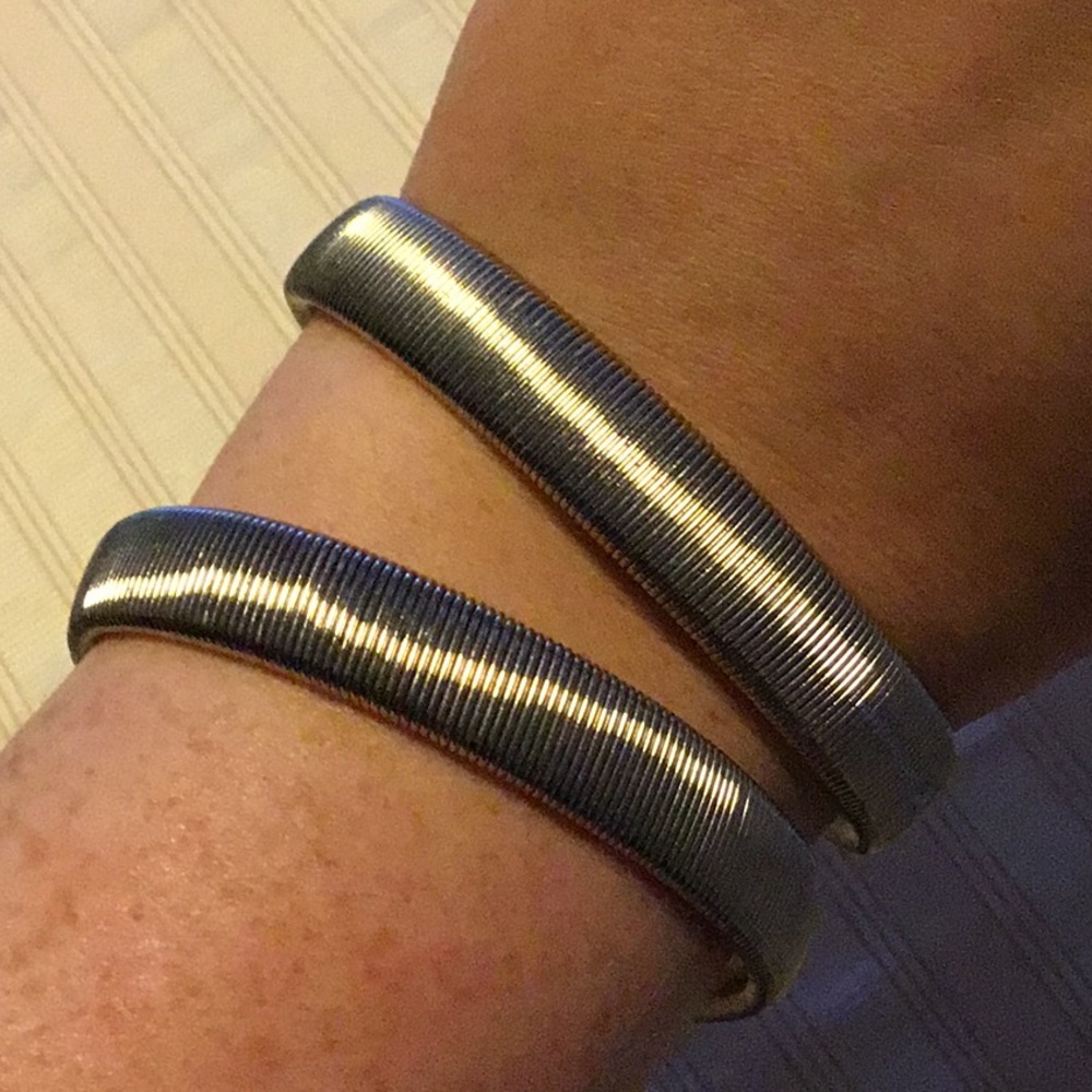 Silver stretch bracelets.